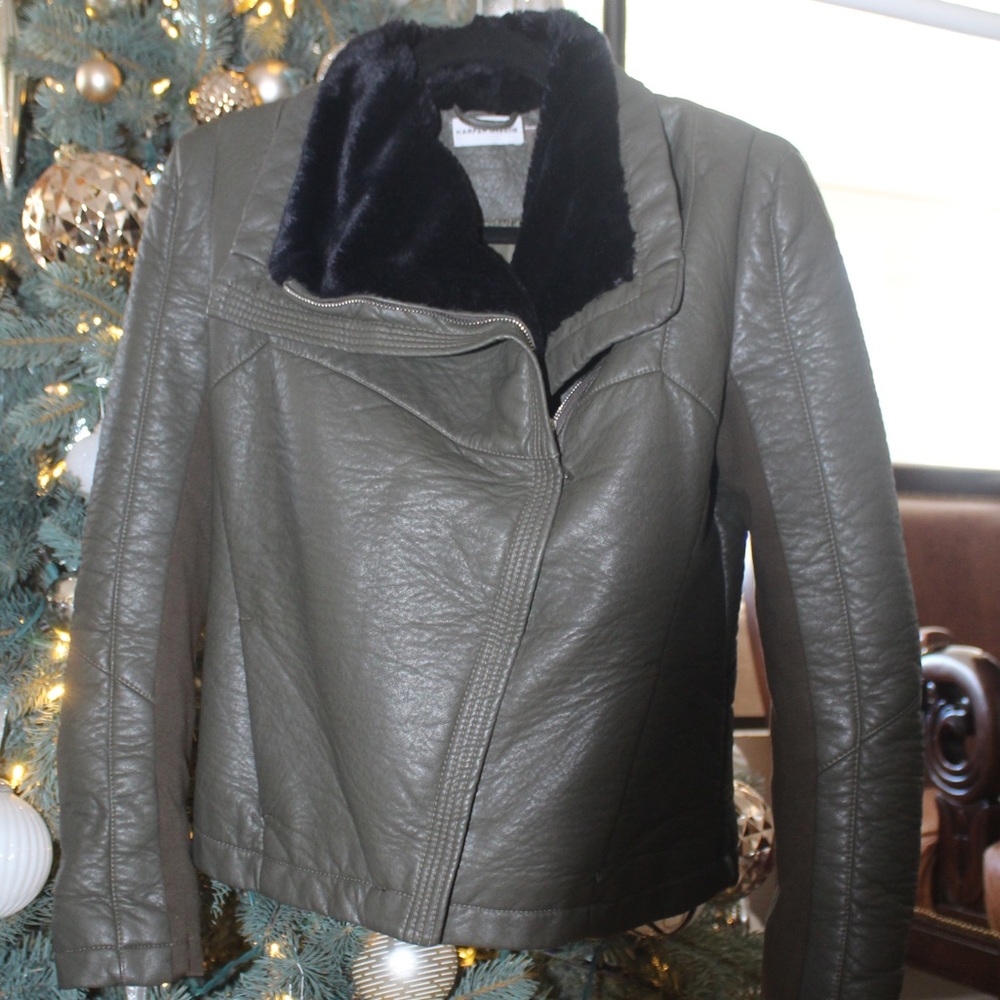 HARPER GREENE OLIVE GREEN LEATHER COAT